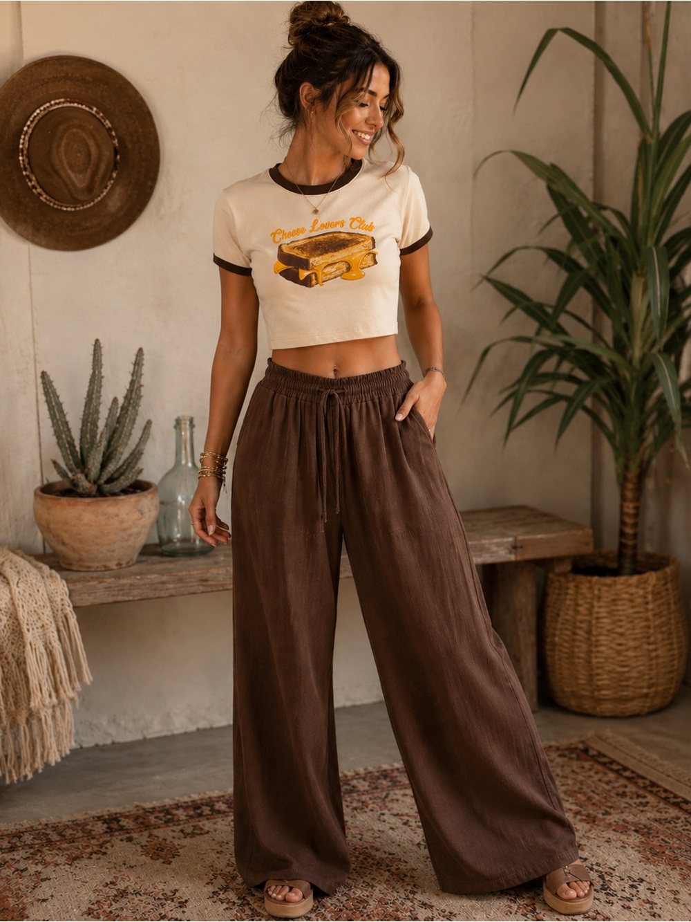 Ringer Crop Tee with 'Cheese Lovers Club' Graphic